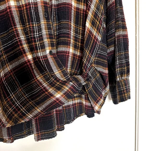 Free People We The Free Hidden Valley Button Down Black Multicolor Plaid Shirt M - Picture 12 of 12